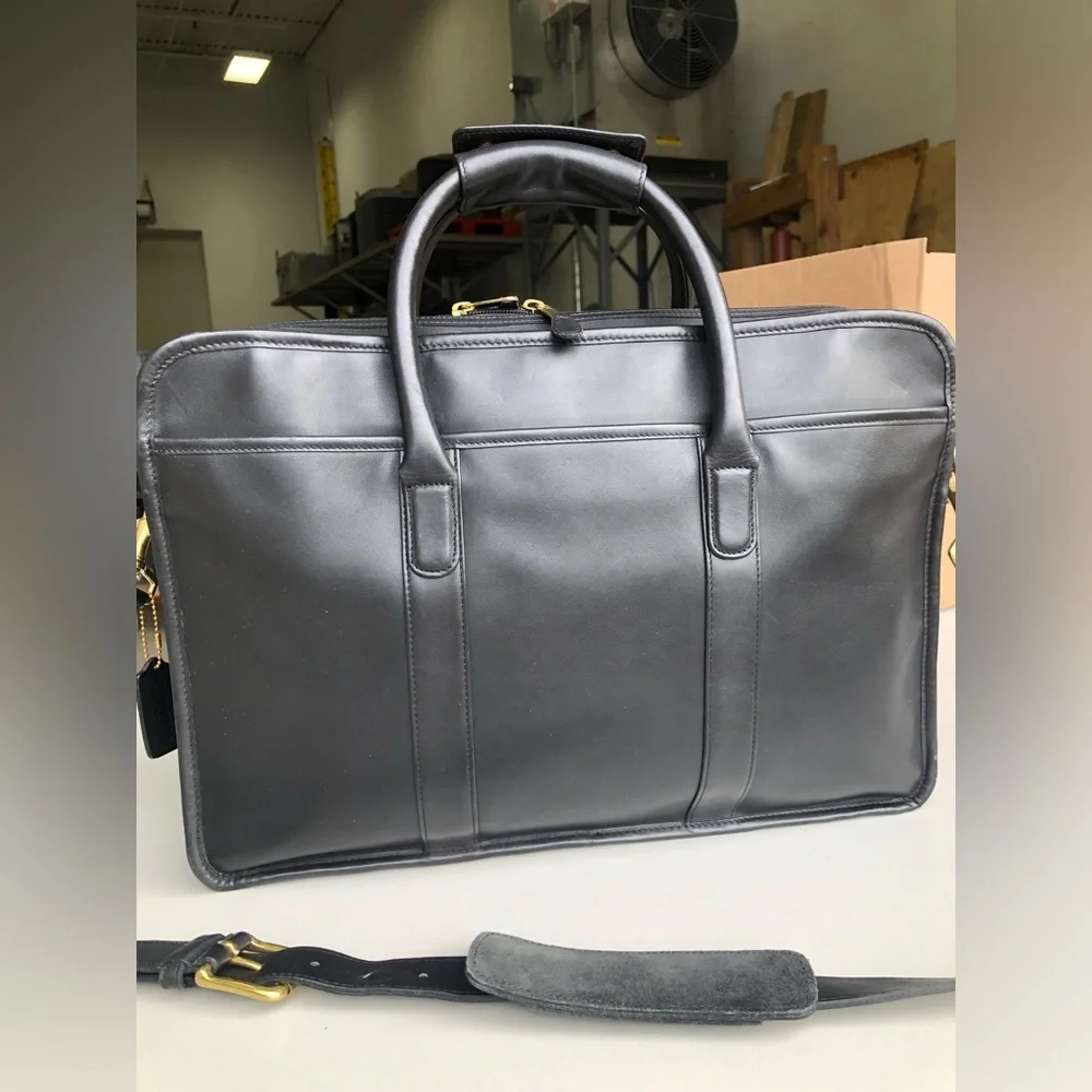 Vintage Coach Zip Top Compartment Briefcase Black Leather #0538 w/ hangtag